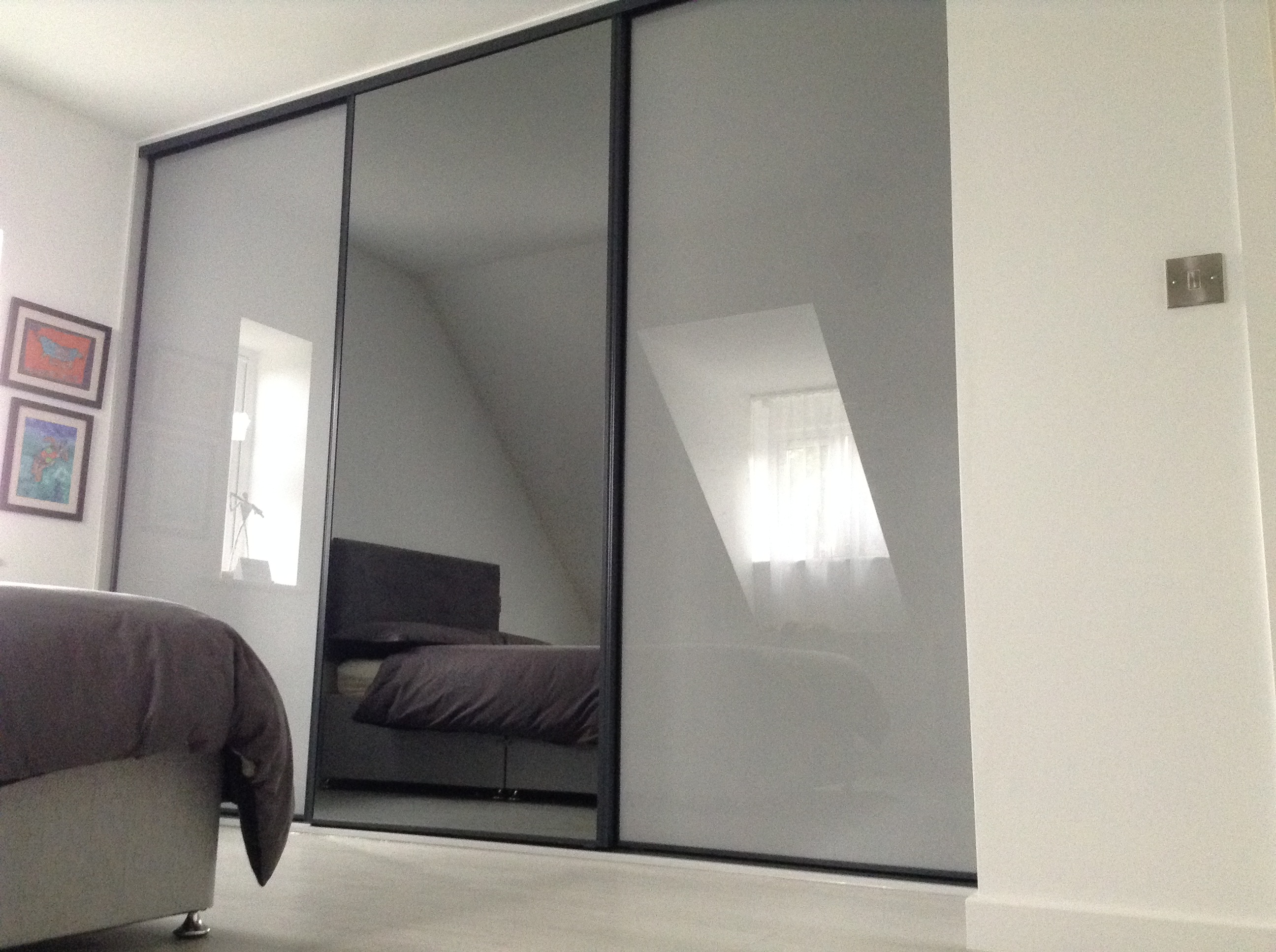 Sliding Door Unit - Anthracite Frame with Grey Mirror & Grey Glass